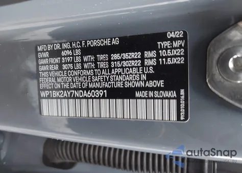 2022 Porsche Cayenne Coupe Turbo Gt z USA, uszkodzony, nr VIN WP1BK2AY7NDA60391